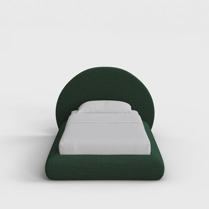 Luna Bed Frame Set | Fully Cushioned with Rounded Sides |  Forest Green Fabric| Front View | SoftFrame Designs