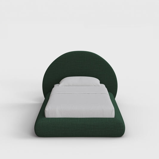 Luna Bed Frame Set | Fully Cushioned with Rounded Sides |  Forest Green Fabric| Front View | SoftFrame Designs