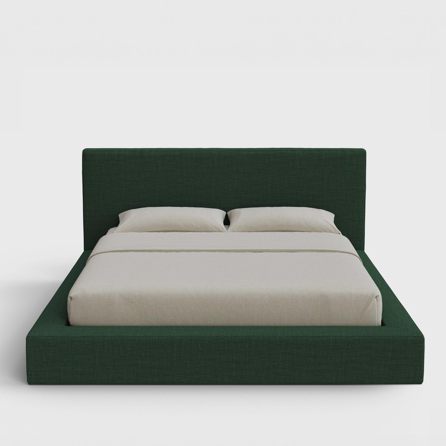 Ultra Bed Frame Set | Fully Cushioned with Rectangular Sides |  Forest Green Fabric | Front View | SoftFrame Designs