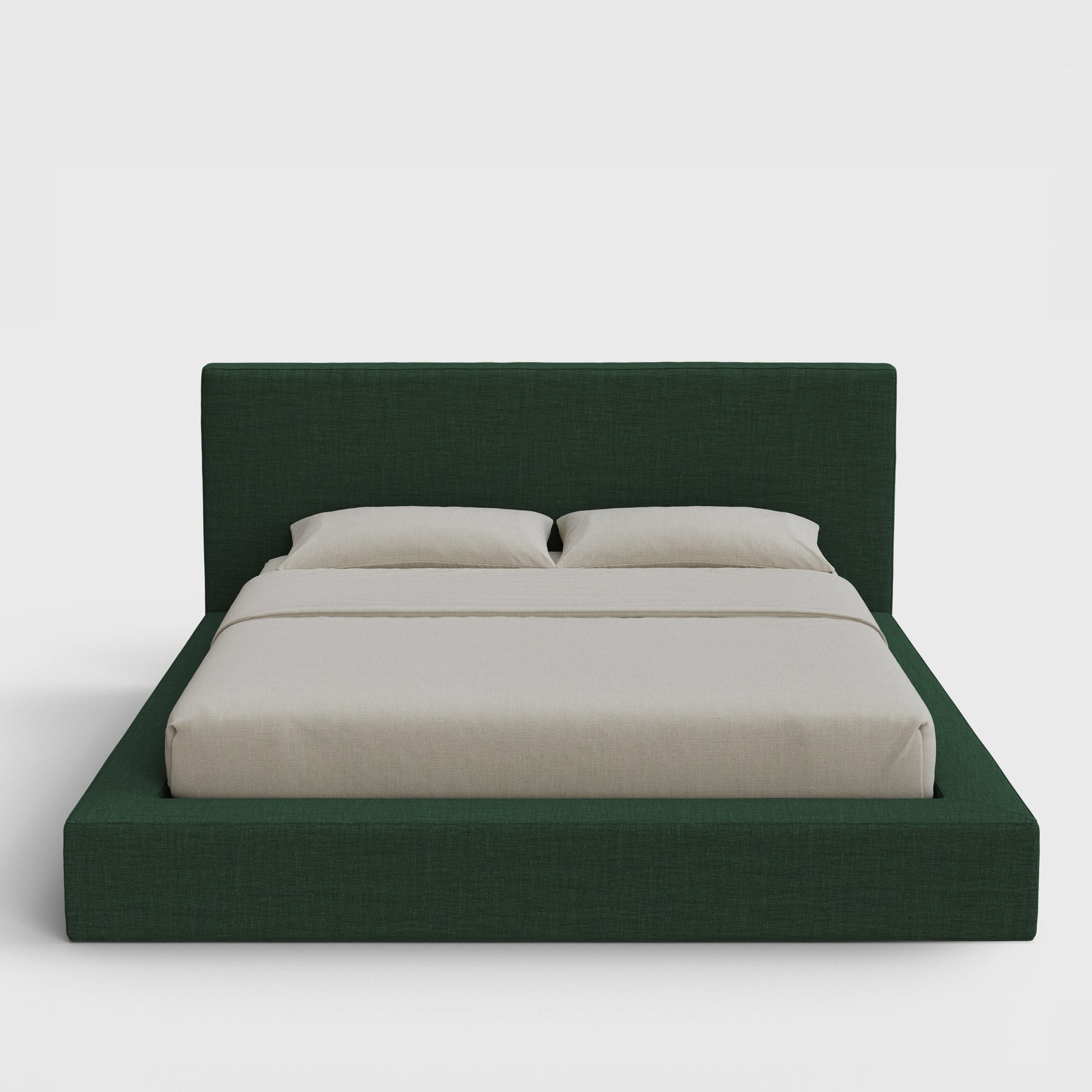 Ultra Bed Frame Set | Fully Cushioned with Rectangular Sides |  Forest Green Fabric | Front View | SoftFrame Designs