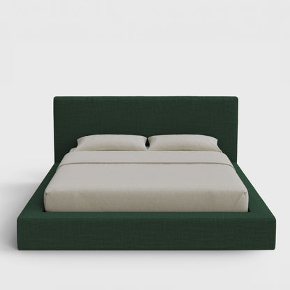 Ultra Bed Frame Set | Fully Cushioned with Rectangular Sides |  Forest Green Fabric | Front View | SoftFrame Designs