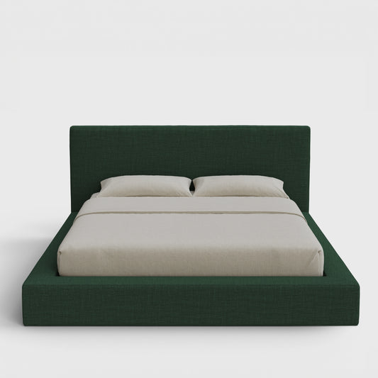 Ultra Bed Frame Set | Fully Cushioned with Rectangular Sides |  Forest Green Fabric | Front View | SoftFrame Designs