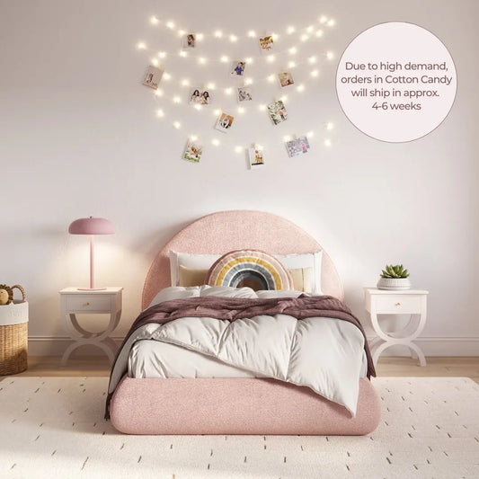 Pink cloud bed in kids room | Kids Luna bed frame, twin, Cotton Candy pink, Front view | SoftFrame Designs