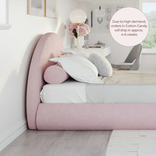 Pink cloud bed | Luna headboard, Queen, Cotton Candy pink, side view | SoftFrame Designs