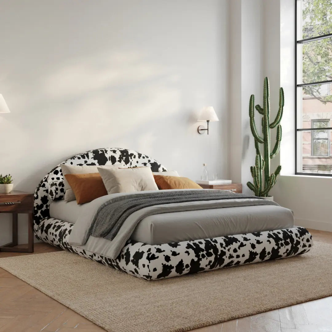 Luna set cowhide| 3/4 Angle| All cushioned bed frame| Cloud bed| SoftFrame Designs