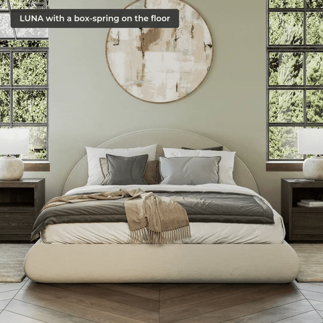Dune cloud bed | Luna set, Queen, Beige, Front view | SoftFrame Designs