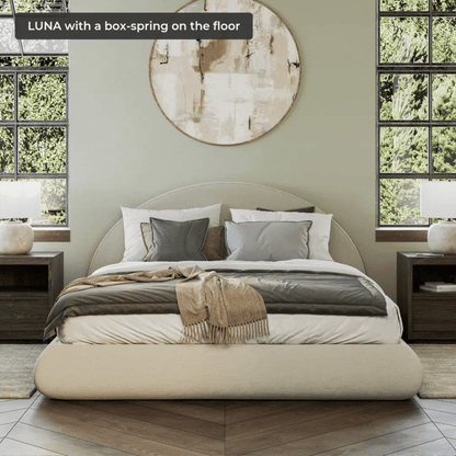 Dune cloud bed | Luna set, Queen, Beige, Front view | SoftFrame Designs