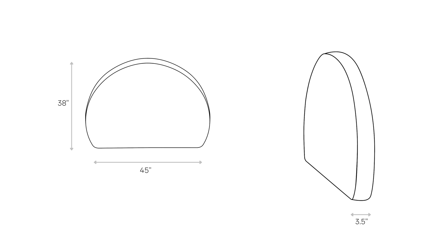 Luna Twin Headboard lineart dimensions | SoftFrame Designs