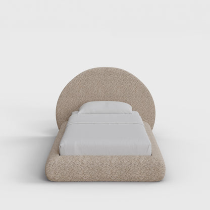 Luna Bed Frame Set | Fully Cushioned with Rounded Sides |  Teddy Light Brown Boucle Fabric | Front View | SoftFrame Designs