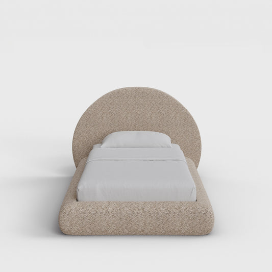 Luna Bed Frame Set | Fully Cushioned with Rounded Sides |  Teddy Light Brown Boucle Fabric | Front View | SoftFrame Designs