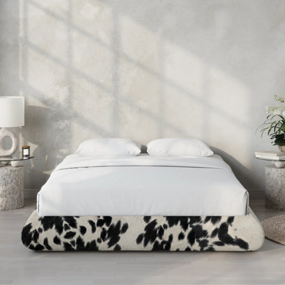 Cowhide All cushioned bed frame | Luna bed frame, Queen, Black and white, front view | SoftFrame Designs