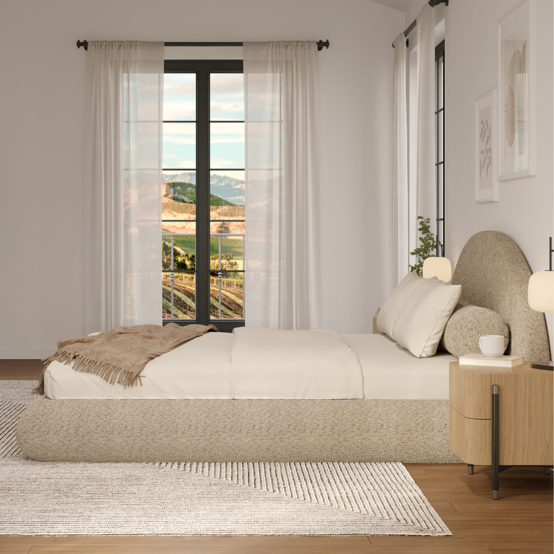 Teddy cloud bed | Luna set, Queen, Brown Bouclé, Side view | SoftFrame Designs