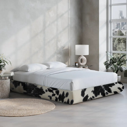 Cowhide All cushioned bed frame | Luna bed frame, Queen, Black and white, 3/4 angle view | SoftFrame Designs