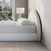 White cloud bed | Luna headboard, Queen, White, side view | SoftFrame Designs