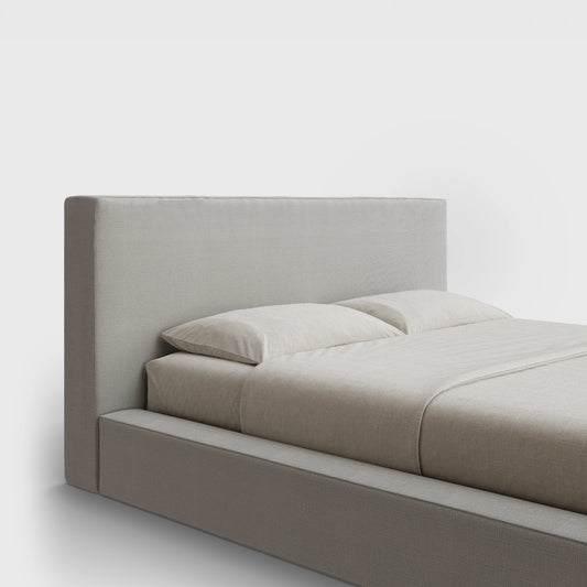 Ultra Headboard | Fully Cushioned Rectangular Headboard |  Light Grey Moon Fabric | ¾ View | SoftFrame Designs