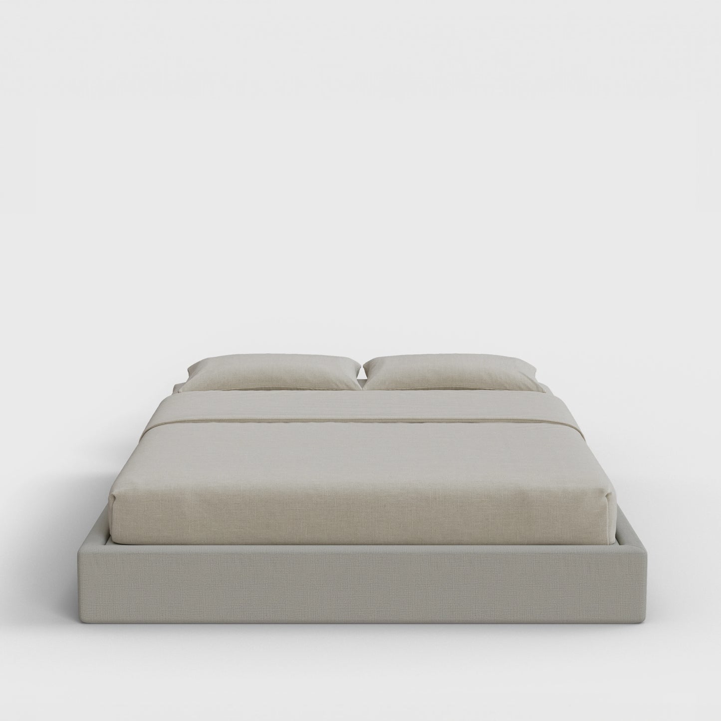 Classic Bed Frame | Fully Cushioned with Slim Rectangular Sides |  Light Grey Moon Fabric | Front View | SoftFrame Designs