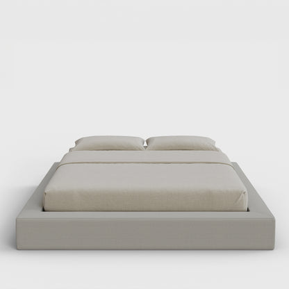 Ultra Bed Frame | Fully Cushioned with Rectangular Sides |  Light Grey Moon Fabric | Front View | SoftFrame Designs