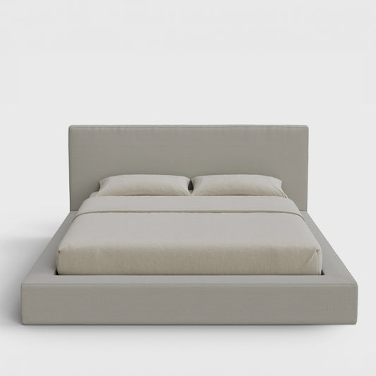 Ultra Bed Frame Set | Fully Cushioned with Rectangular Sides |  Light Grey Moon Fabric | Front View | SoftFrame Designs