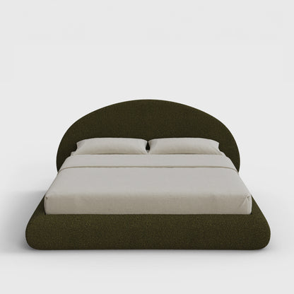 Luna Bed Frame Set | Fully Cushioned with Rounded Sides |  Moss Green Boucle Fabric | Front View | SoftFrame Designs