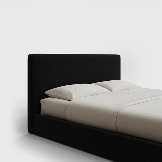 Classic Headboard | Fully Cushioned  Slim Rectangular Headboard |  Black Onyx Fabric | ¾ View | SoftFrame Designs