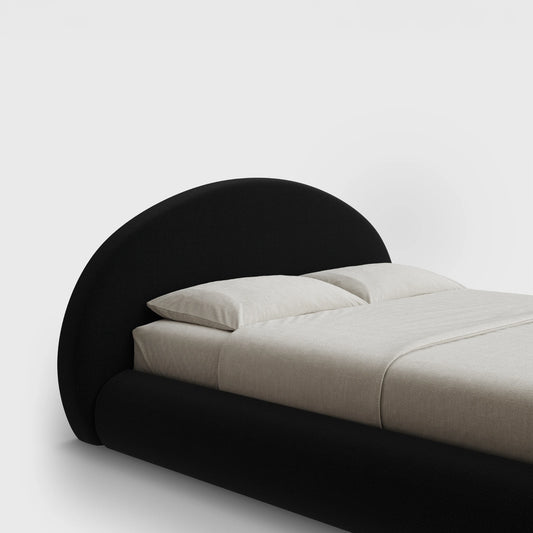 Luna Headboard | Fully Cushioned Rounded Headboard |  Black Onyx Fabric | ¾ View | SoftFrame Designs