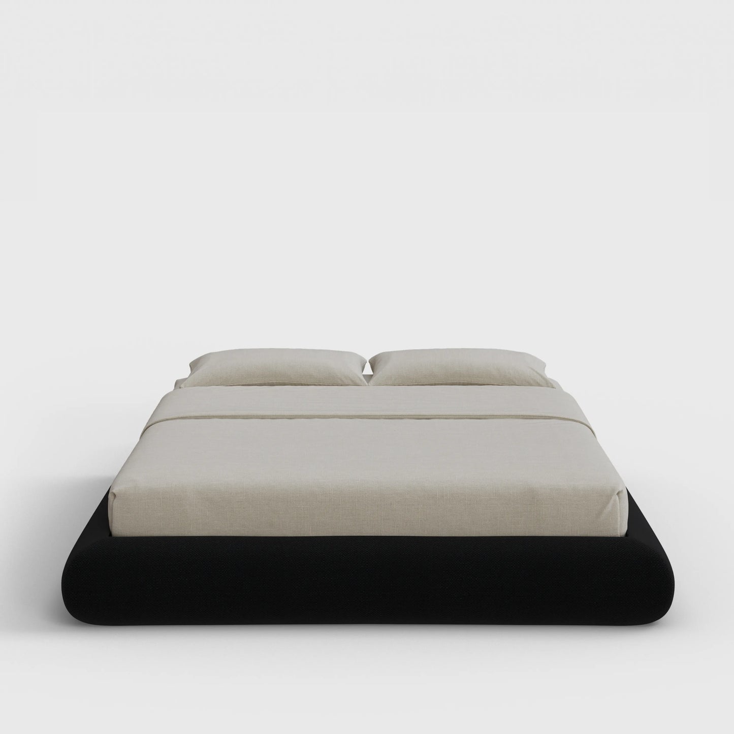 Luna Bed Frame | Fully Cushioned with Rounded Sides |  Black Onyx Fabric | Front View | SoftFrame Designs