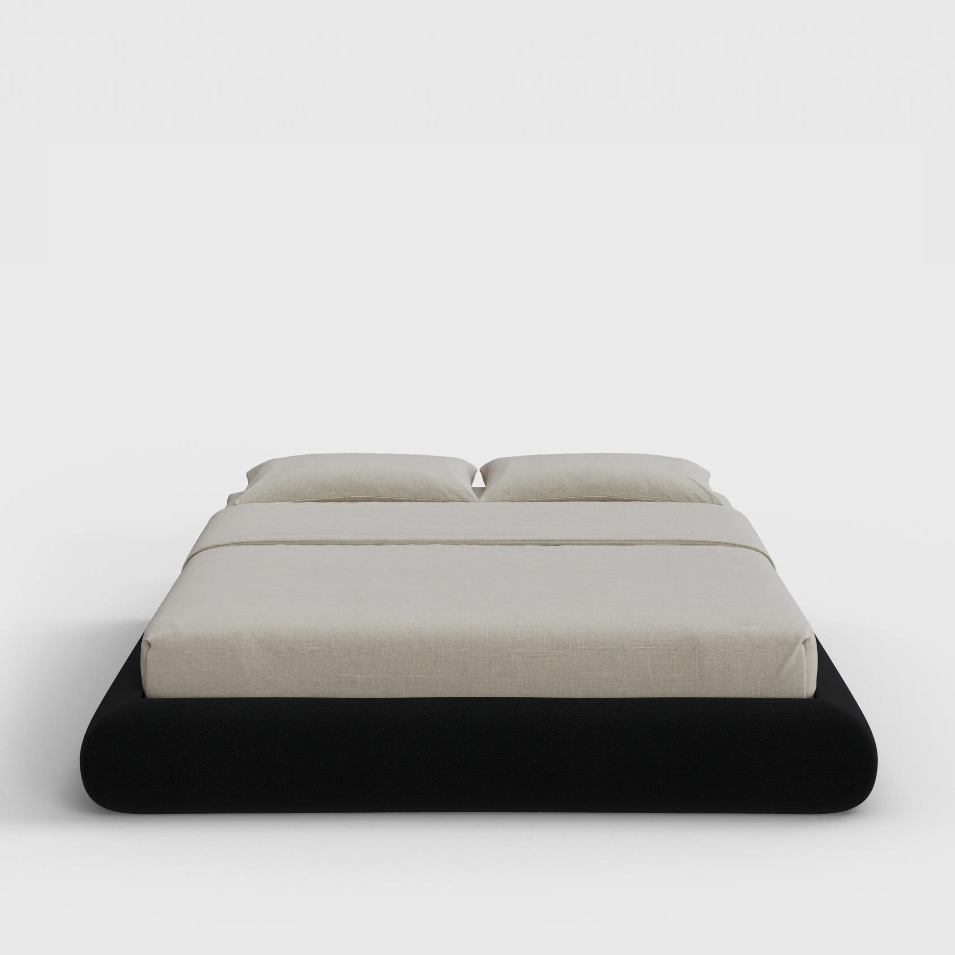 Luna Bed Frame | Fully Cushioned with Rounded Sides |  Black Onyx Fabric | Front View | SoftFrame Designs