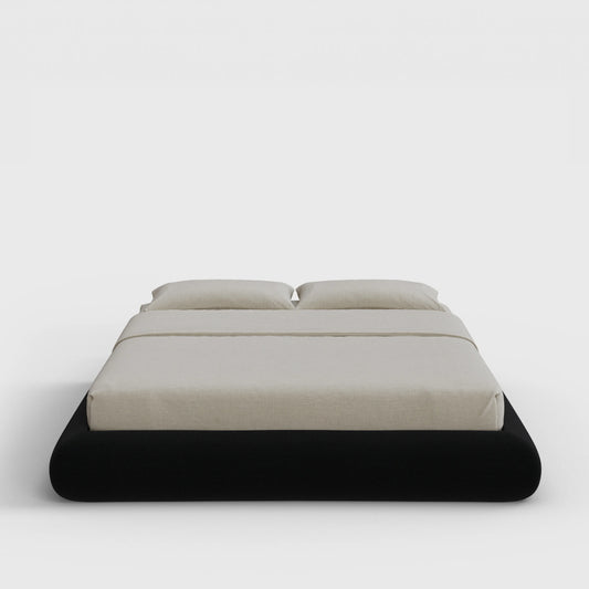 Luna Bed Frame | Fully Cushioned with Rounded Sides |  Black Onyx Fabric | Front View | SoftFrame Designs