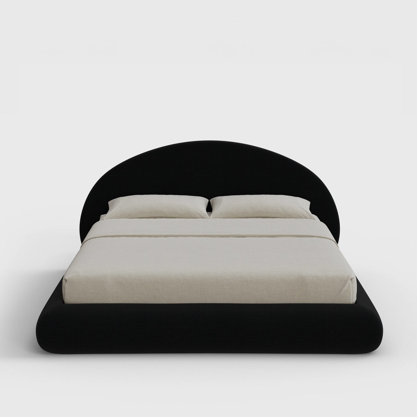 Luna Bed Frame Set | Fully Cushioned with Rounded Sides |  Black Onyx Fabric | Front View | SoftFrame Designs
