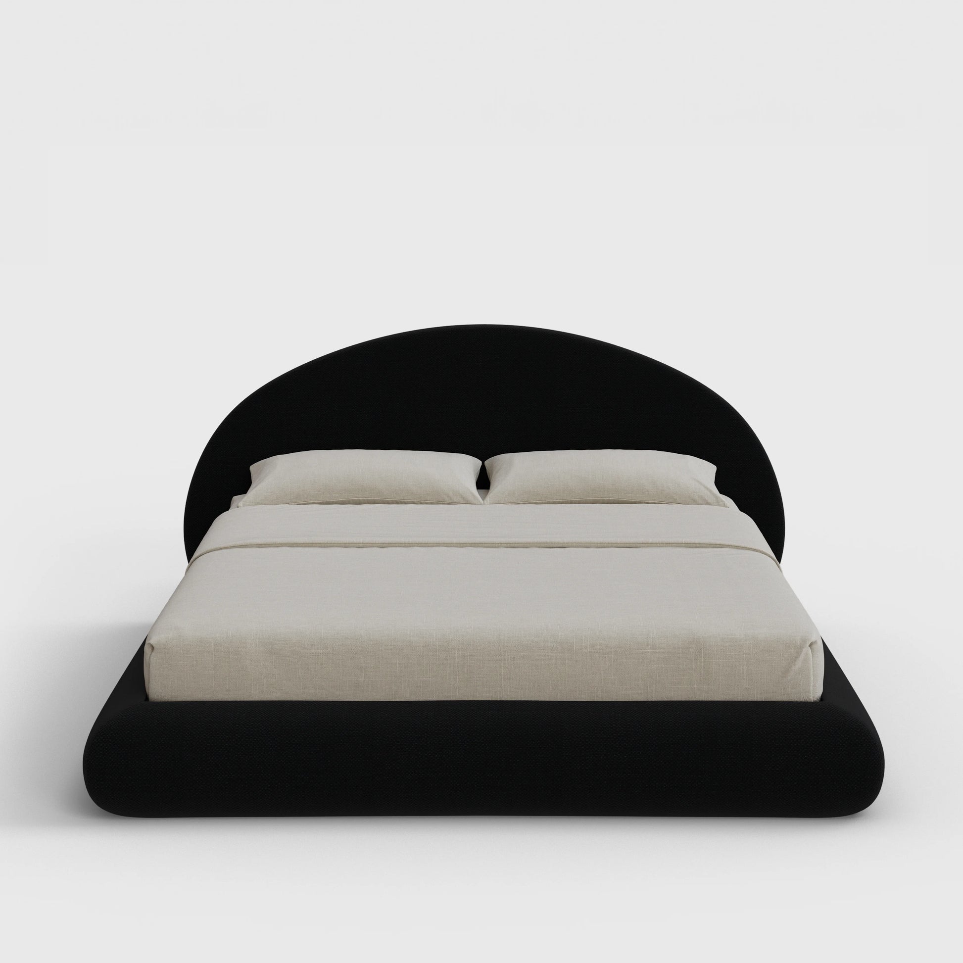 Luna Bed Frame Set | Fully Cushioned with Rounded Sides |  Black Onyx Fabric | Front View | SoftFrame Designs