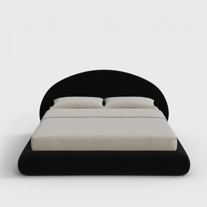 Luna Bed Frame Set | Fully Cushioned with Rounded Sides |  Black Onyx Fabric | Front View | SoftFrame Designs