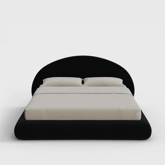 Luna Bed Frame Set | Fully Cushioned with Rounded Sides |  Black Onyx Fabric | Front View | SoftFrame Designs