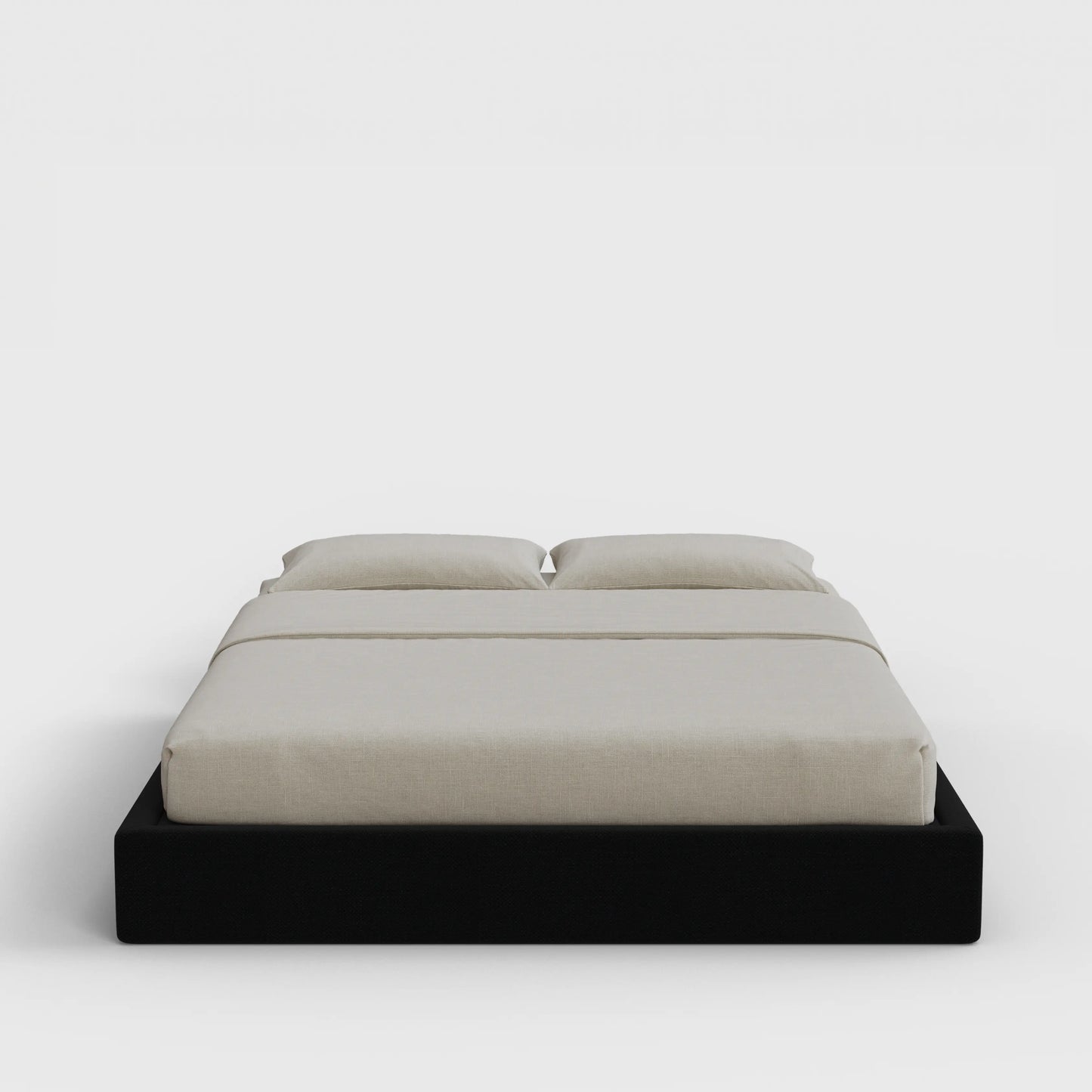 Classic Bed Frame | Fully Cushioned with Slim Rectangular Sides |  Black Onyx Fabric | Front View | SoftFrame Designs