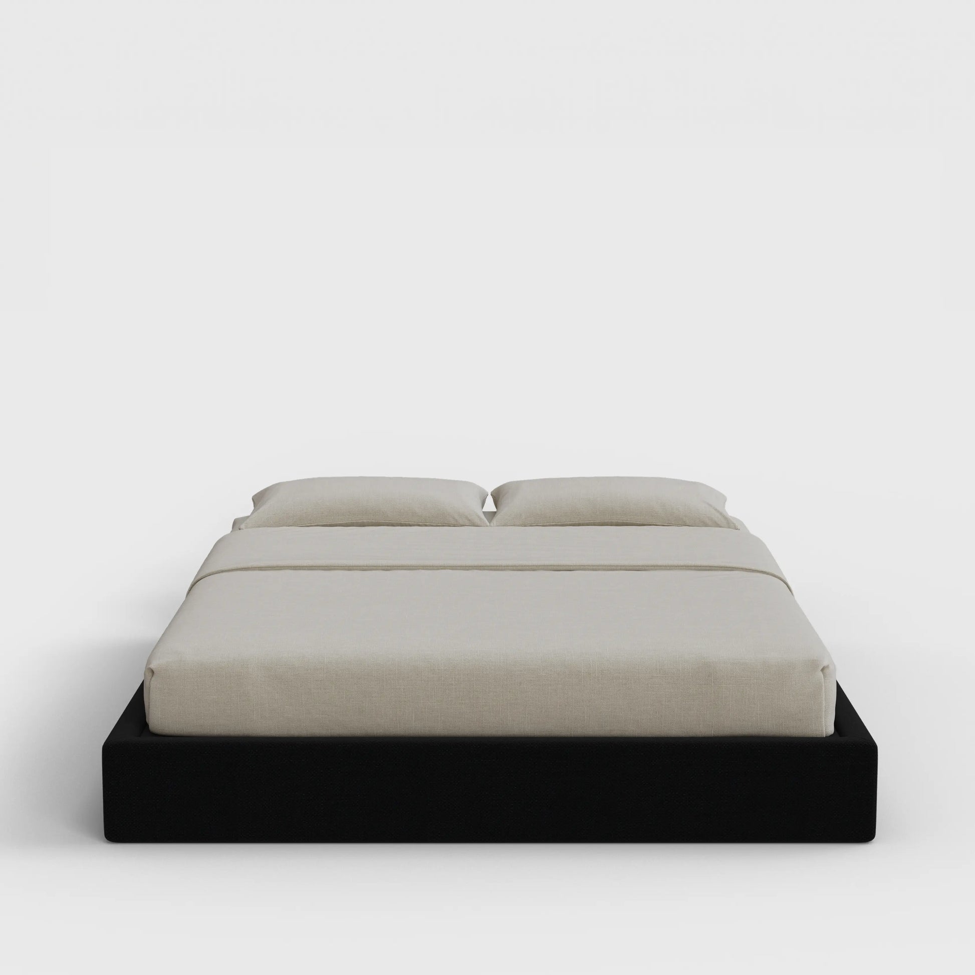 Classic Bed Frame | Fully Cushioned with Slim Rectangular Sides |  Black Onyx Fabric | Front View | SoftFrame Designs
