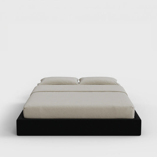 Classic Bed Frame | Fully Cushioned with Slim Rectangular Sides |  Black Onyx Fabric | Front View | SoftFrame Designs