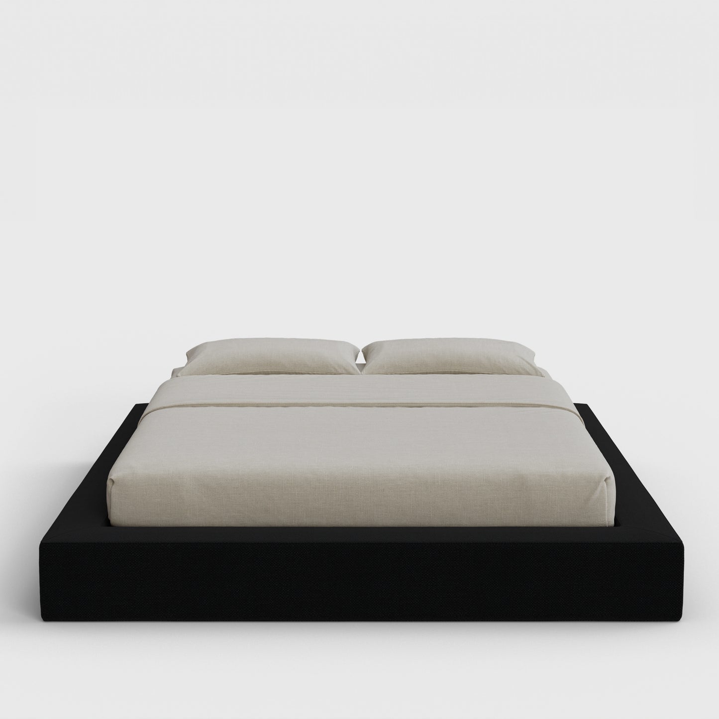 Ultra Bed Frame | Fully Cushioned with Rectangular Sides |  Black Onyx Fabric| Front View | SoftFrame Designs