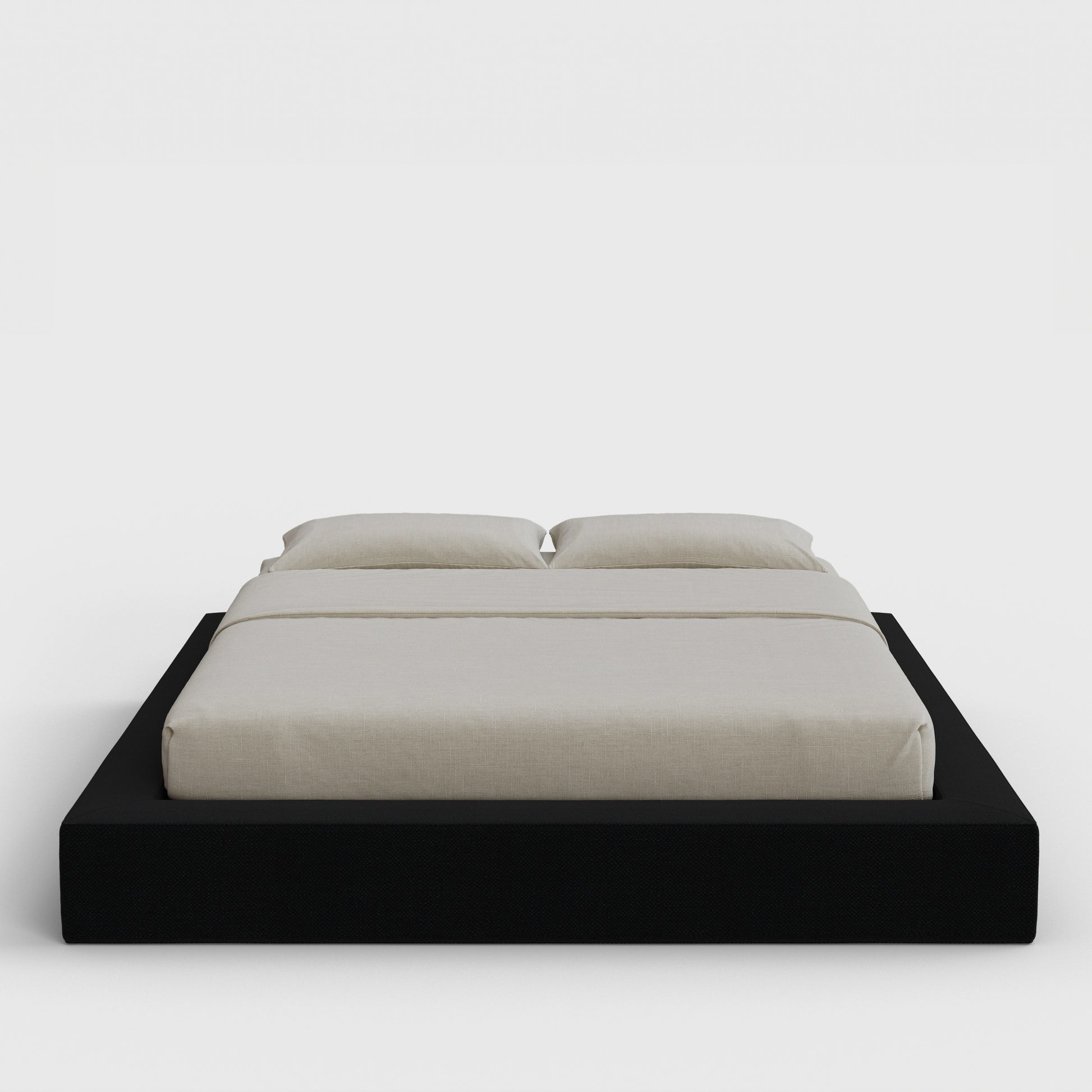Ultra Bed Frame | Fully Cushioned with Rectangular Sides |  Black Onyx Fabric| Front View | SoftFrame Designs