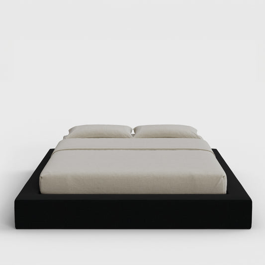 Ultra Bed Frame | Fully Cushioned with Rectangular Sides |  Black Onyx Fabric| Front View | SoftFrame Designs