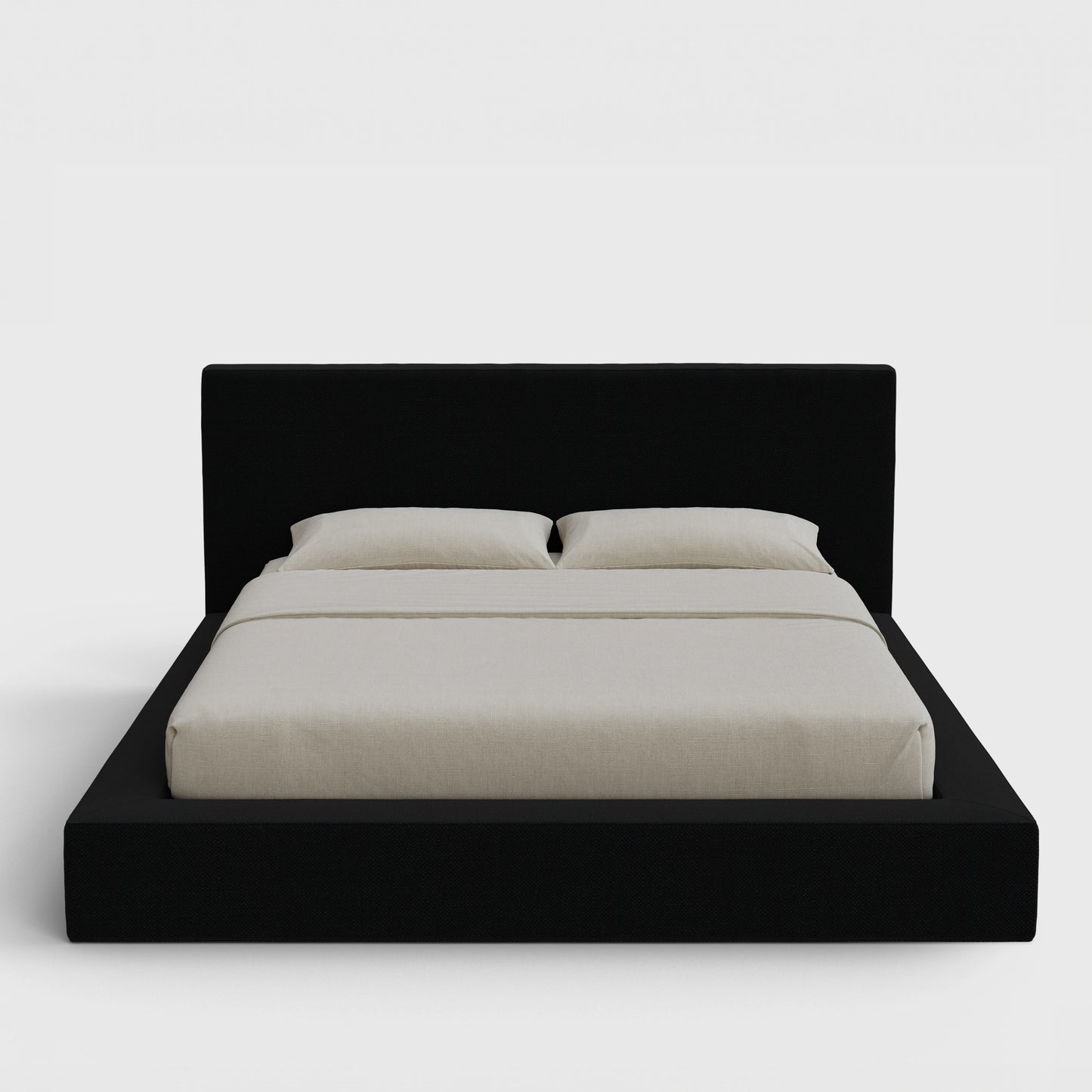 Ultra Bed Frame Set | Fully Cushioned with Rectangular Sides |  Black Onyx Fabric| Front View | SoftFrame Designs