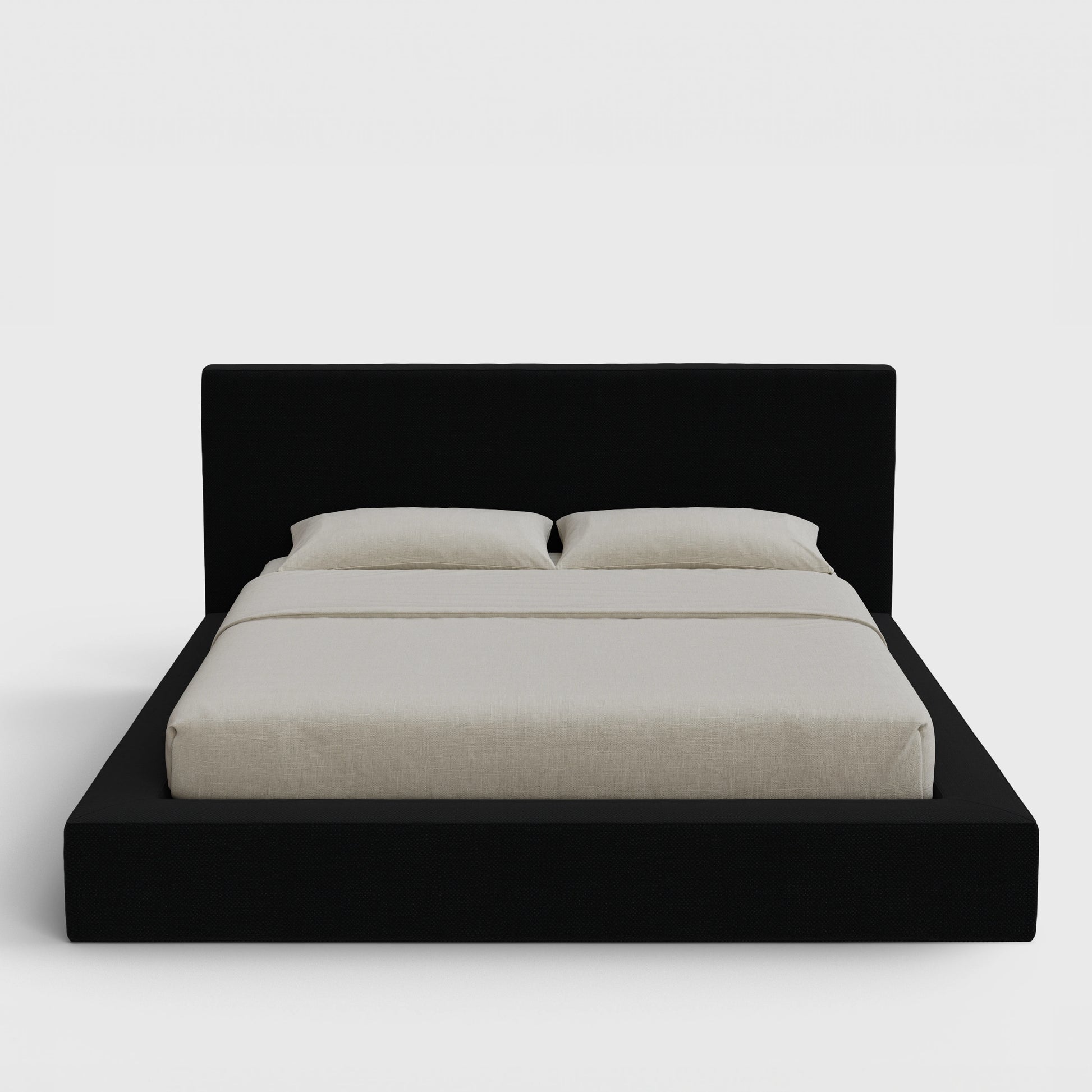 Ultra Bed Frame Set | Fully Cushioned with Rectangular Sides |  Black Onyx Fabric| Front View | SoftFrame Designs