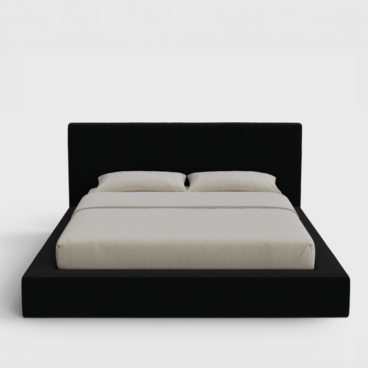 Ultra Bed Frame Set | Fully Cushioned with Rectangular Sides |  Black Onyx Fabric| Front View | SoftFrame Designs