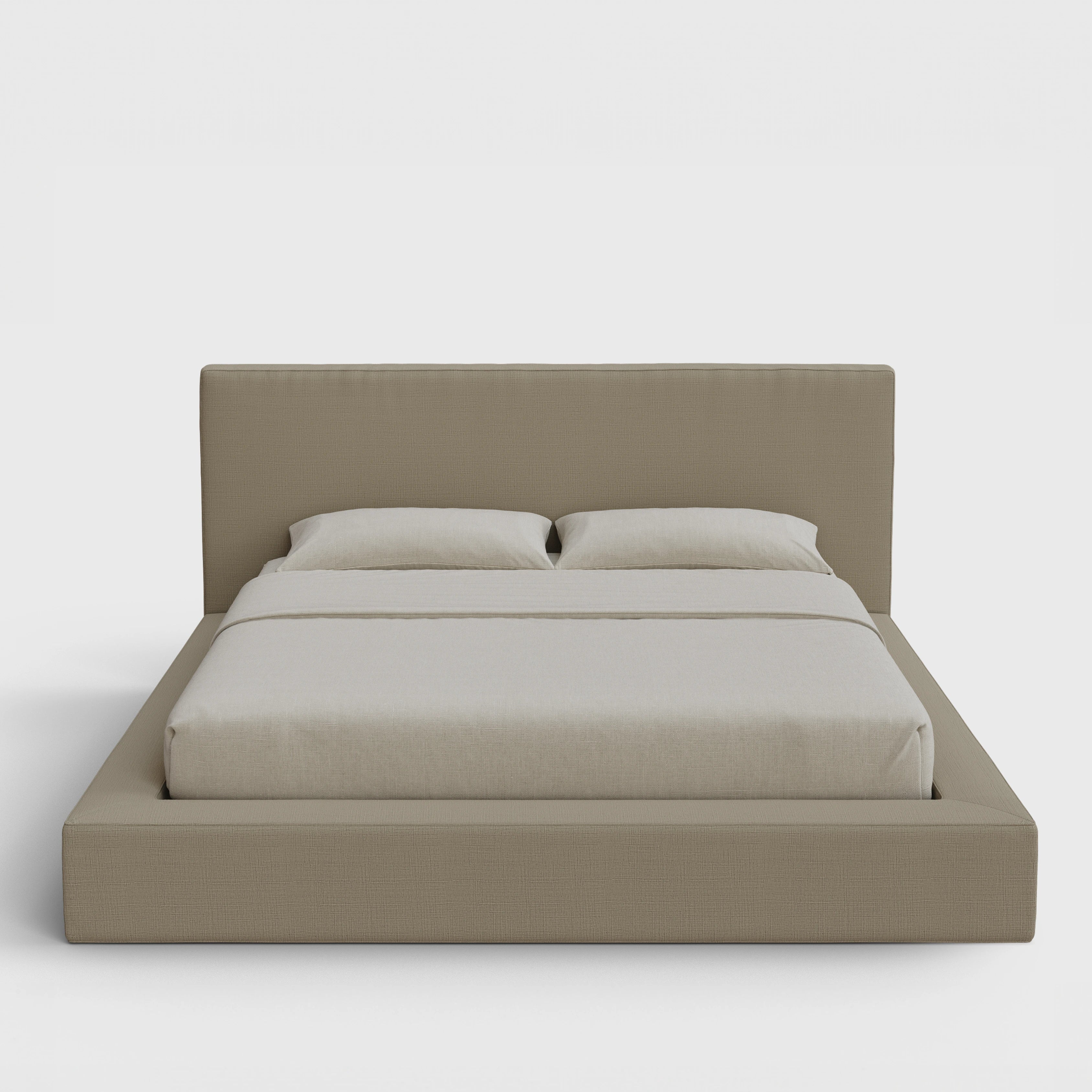 Ultra Bed Frame Set | Fully Cushioned with Rectangular Sides |  Sahara Taupe Beige Fabric | Front View | SoftFrame Designs