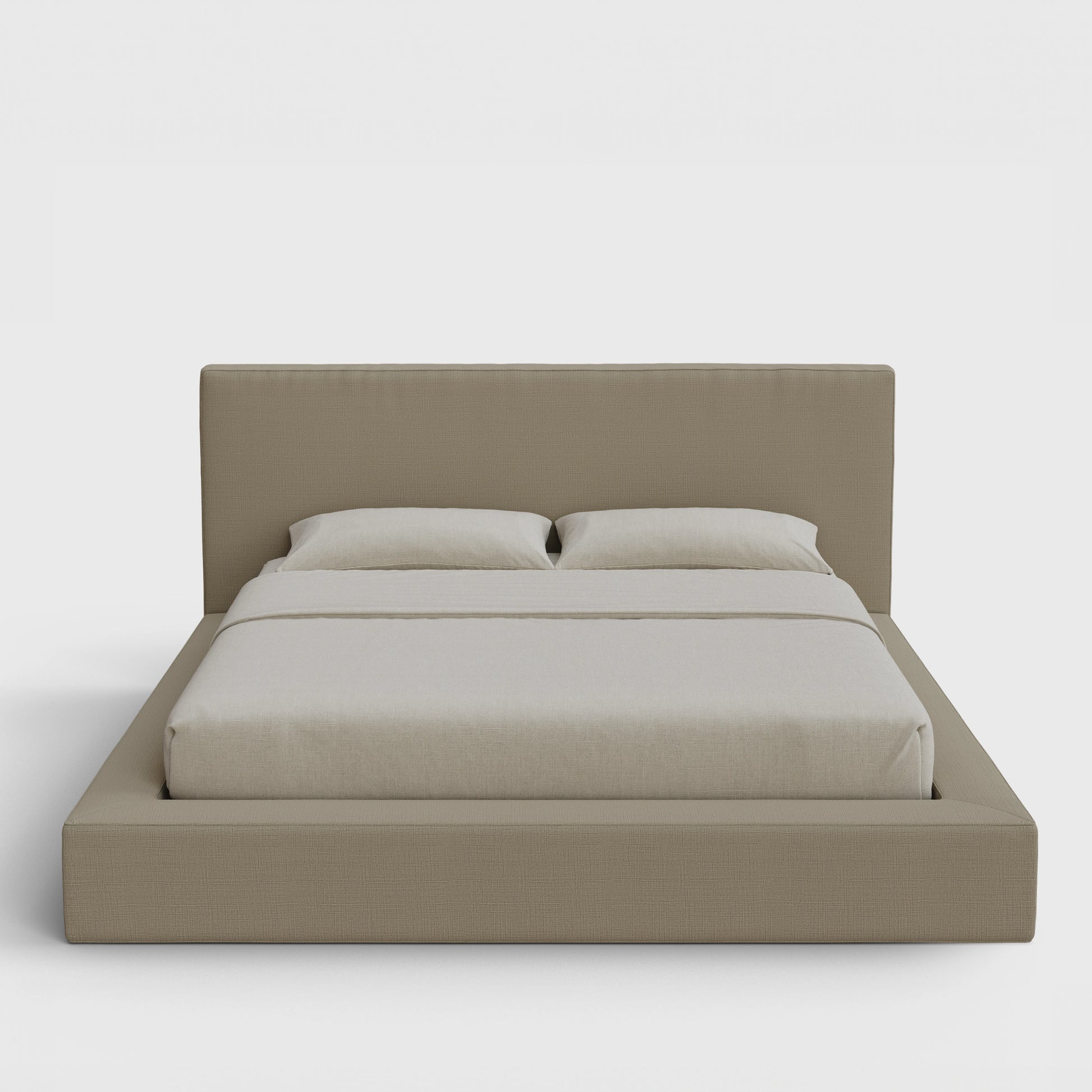 Ultra Bed Frame Set | Fully Cushioned with Rectangular Sides |  Sahara Taupe Beige Fabric | Front View | SoftFrame Designs