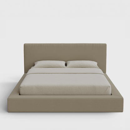 Ultra Bed Frame Set | Fully Cushioned with Rectangular Sides |  Sahara Taupe Beige Fabric | Front View | SoftFrame Designs