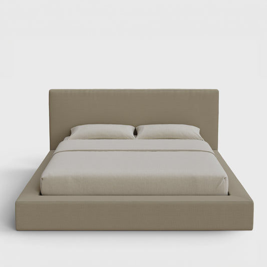 Ultra Bed Frame Set | Fully Cushioned with Rectangular Sides |  Sahara Taupe Beige Fabric | Front View | SoftFrame Designs