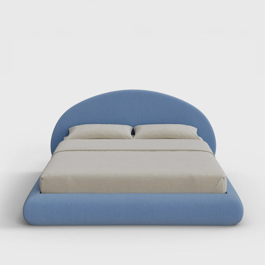 Luna Bed Frame Set | Fully Cushioned with Rounded Sides |  Sky Blue Fabric | Front View | SoftFrame Designs