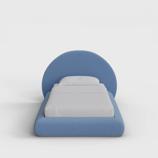 Luna Bed Frame Set | Fully Cushioned with Rounded Sides |  Sky Blue Fabric | Front View | SoftFrame Designs