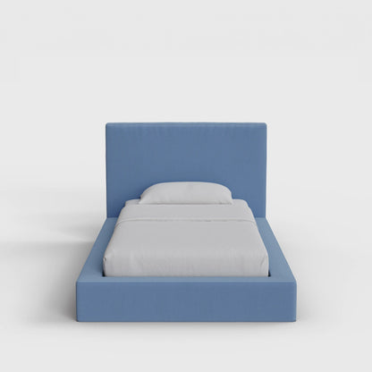 Ultra Bed Frame Set | Fully Cushioned with Rectangular Sides |  Sky Blue Fabric | Front View | SoftFrame Designs