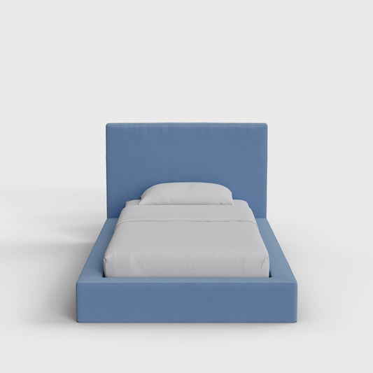 Ultra Bed Frame Set | Fully Cushioned with Rectangular Sides |  Sky Blue Fabric | Front View | SoftFrame Designs