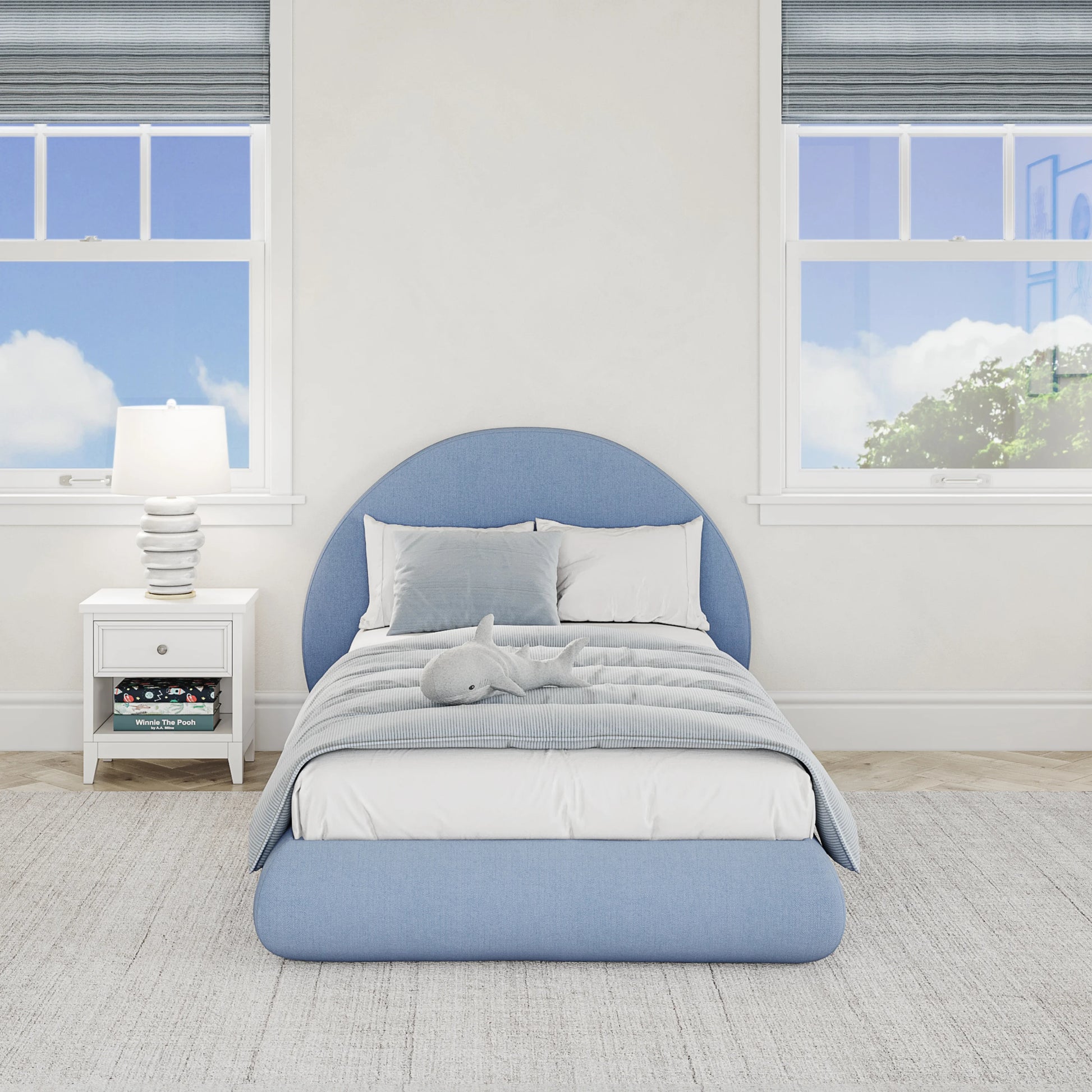 Blue kids bed| SoftFrame Designs| All cushioned bed frames| Soft bed frame for kids| Sky bed|